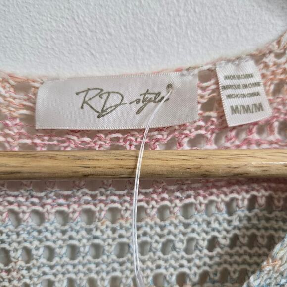 NWT RD Style Womens Pastel Rainbow Open Knit Tank Top Size M Striped Semi Sheer - Picture 7 of 10